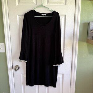 Calvin Klein Sweater Dress Bell Sleeve Midi Black with White Trim Size XL fall